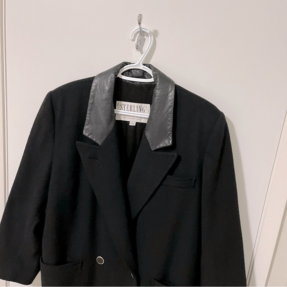 Vintage London Fog Long Wool Double Breasted Leather Collar Coat Black size 10 - Picture 2 of 13